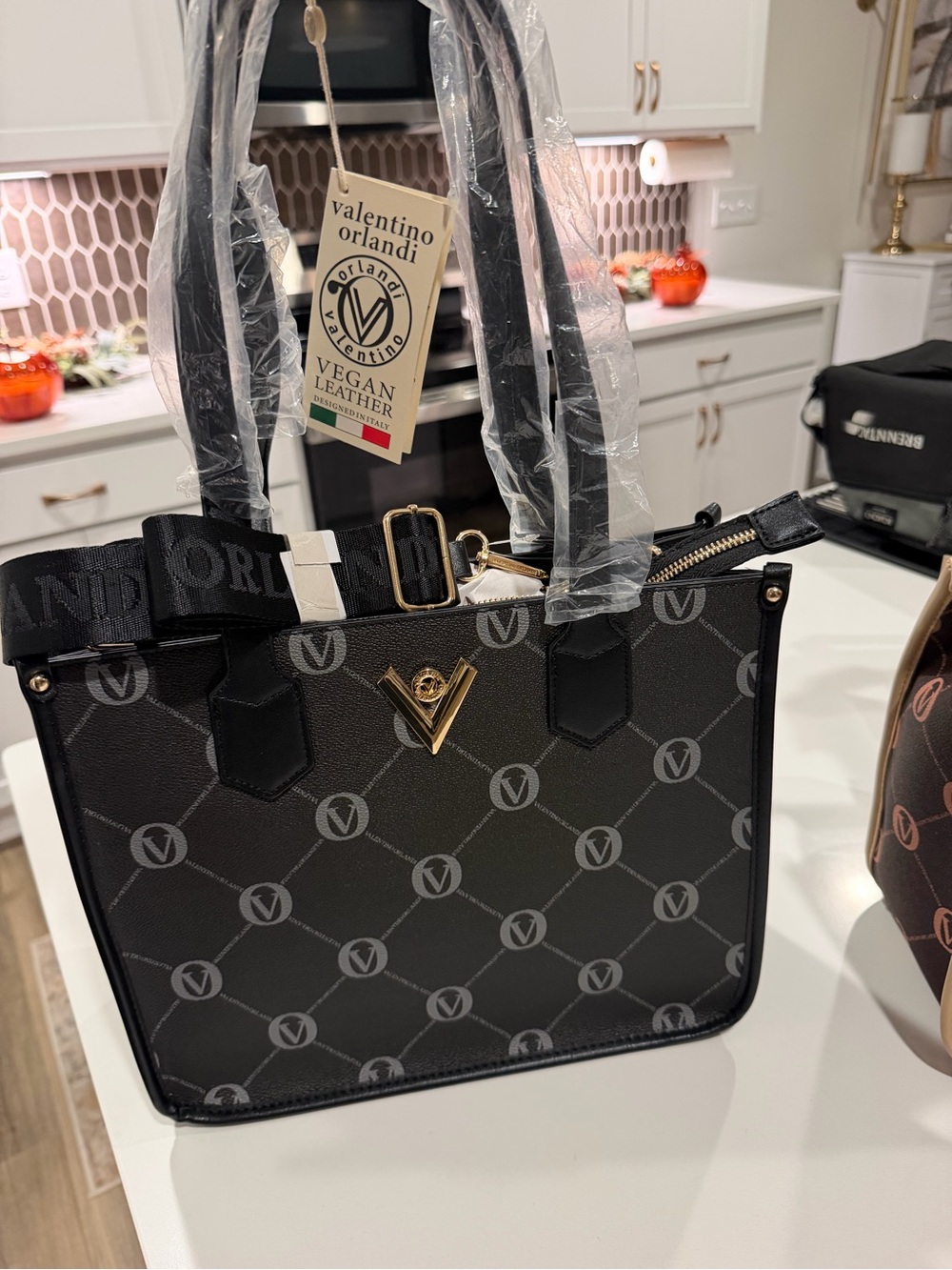 Valentino Orlandi Black Vegan Leather Logo Tote